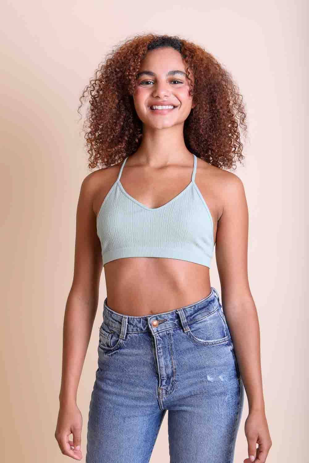 Tattoo Mesh Racerback Bralette - Sage