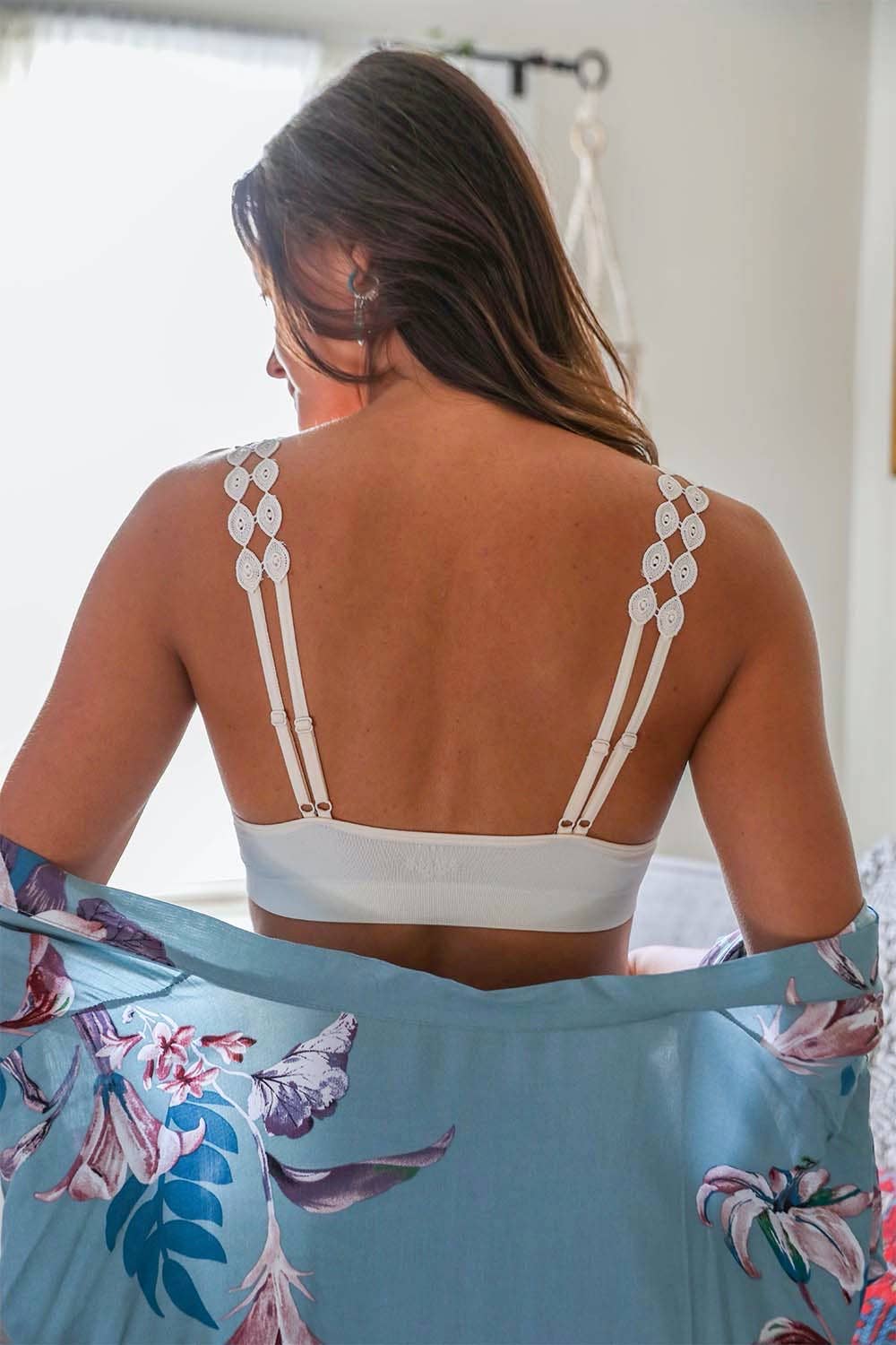 Boho Eye Lace Applique Bralette - Ecru