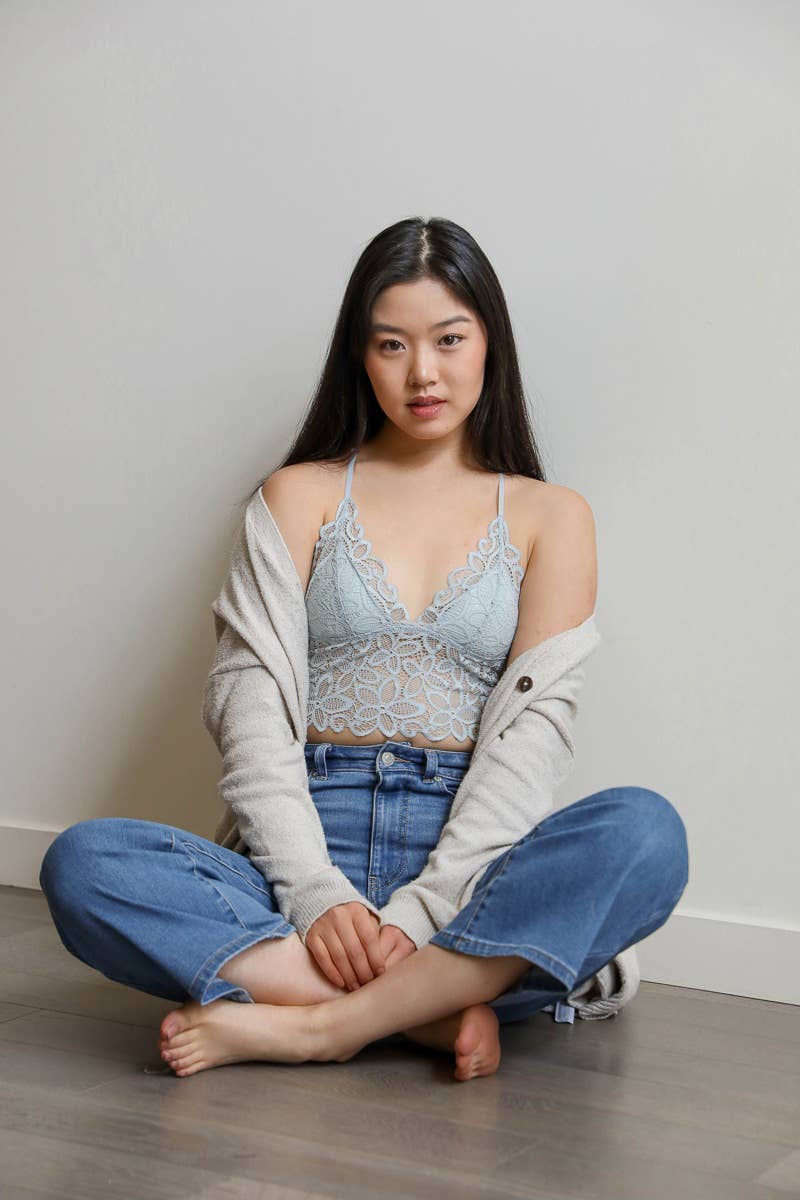 Daisy Lace Longline Bralette Padded - Gray