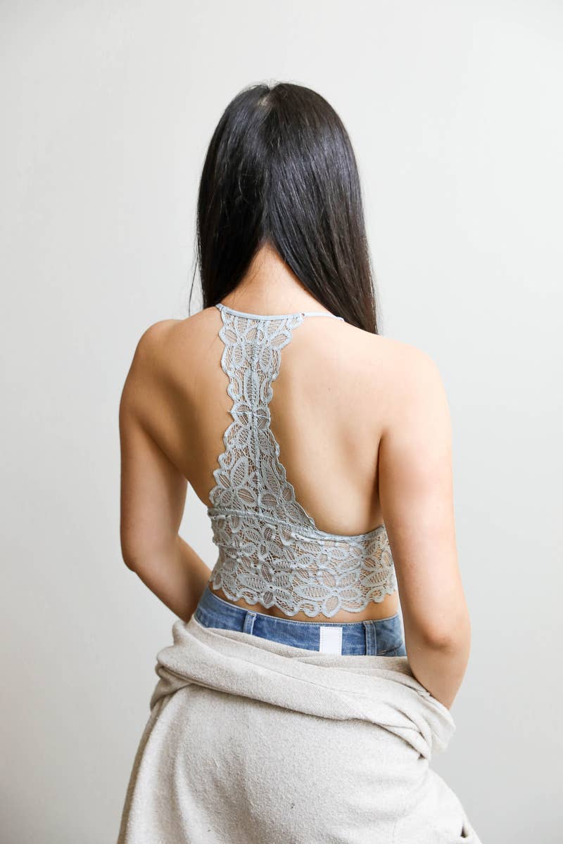 Daisy Lace Longline Bralette Padded - Gray