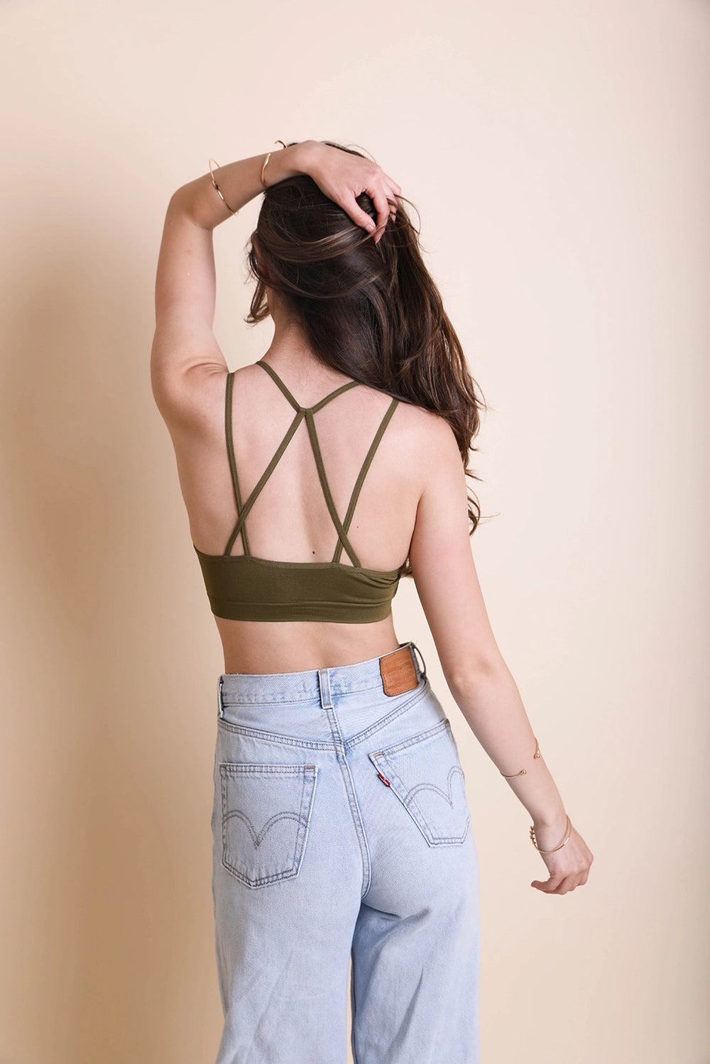 Floral Cutout Seamless Crop Top - Army