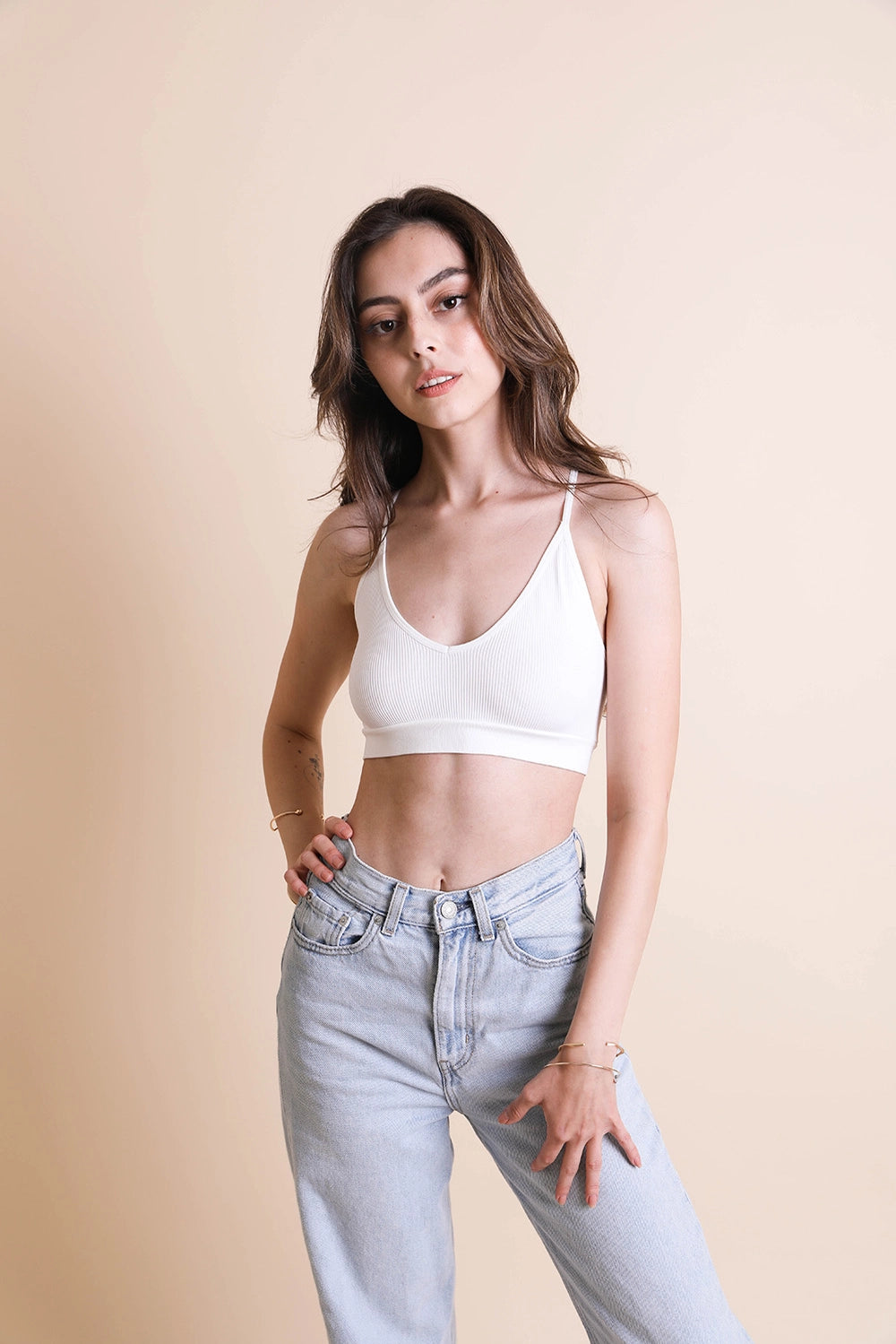 Racerback Patch Seamless Bralette - White