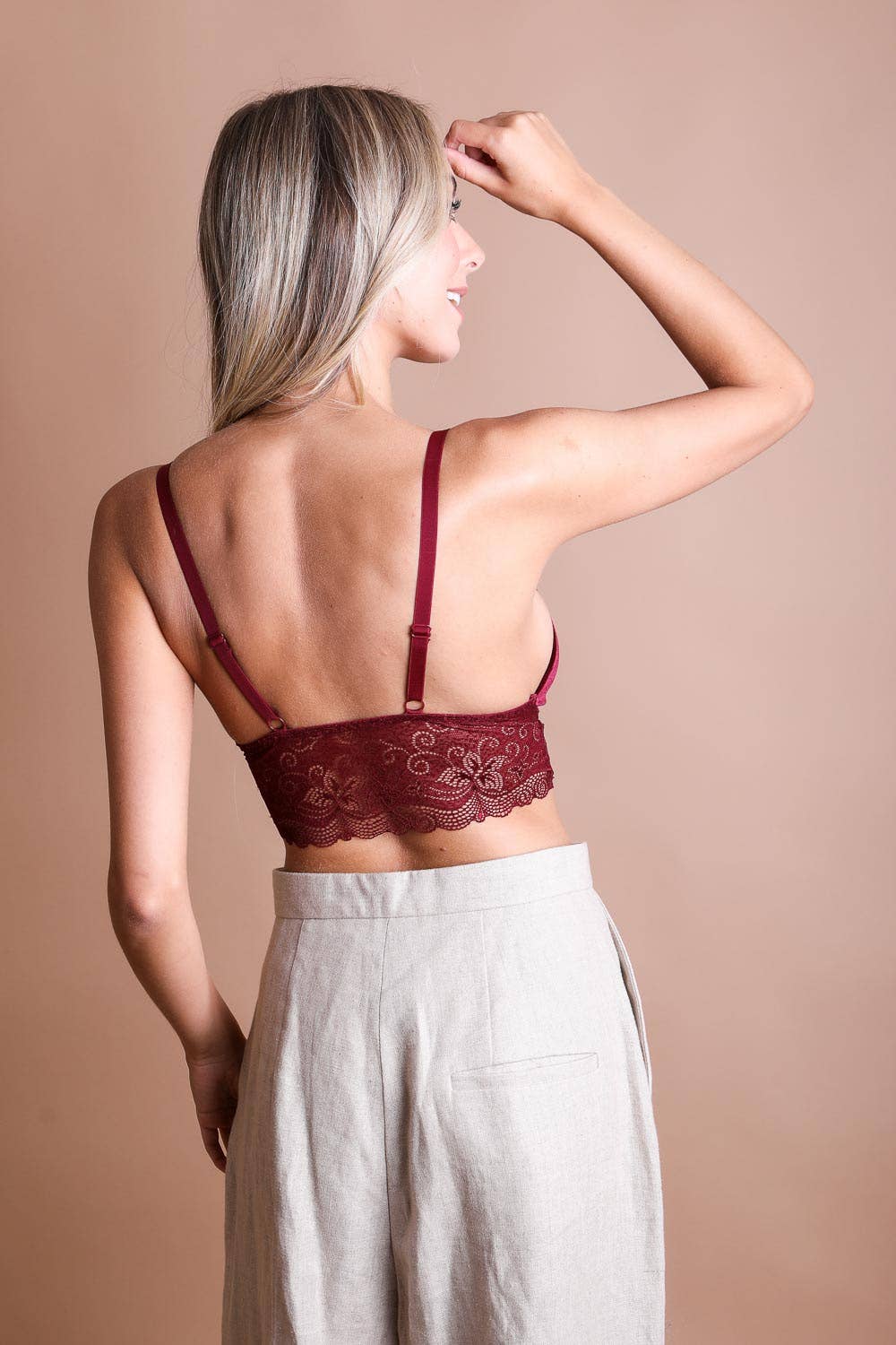Strappy Velvet and Lace Bralette - Wine