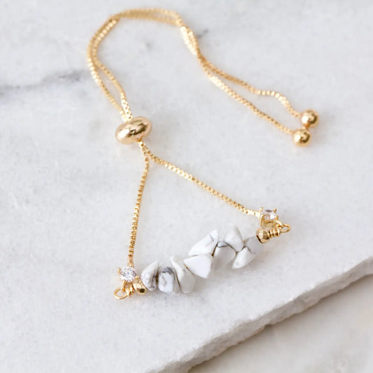 White Turquoise Chip Adjustable Bracelet
