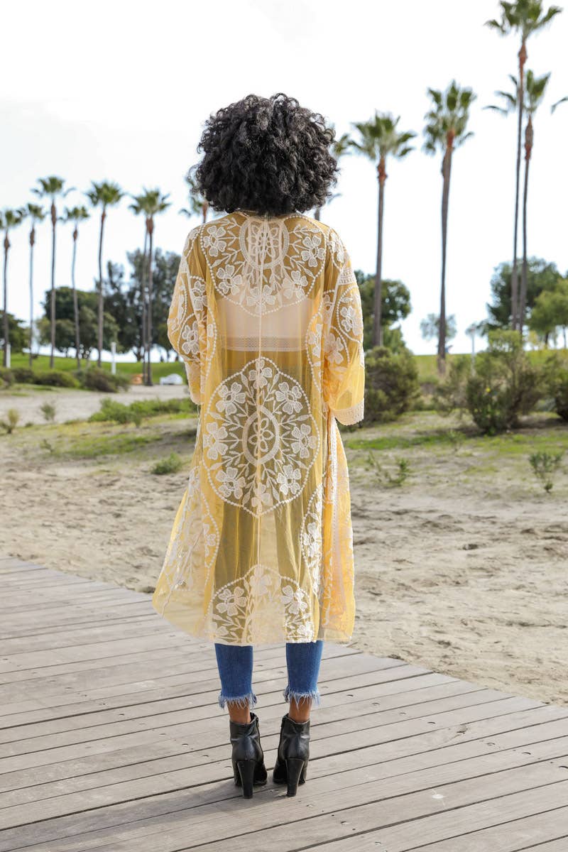 Contrast Mesh Kimono - Mustard