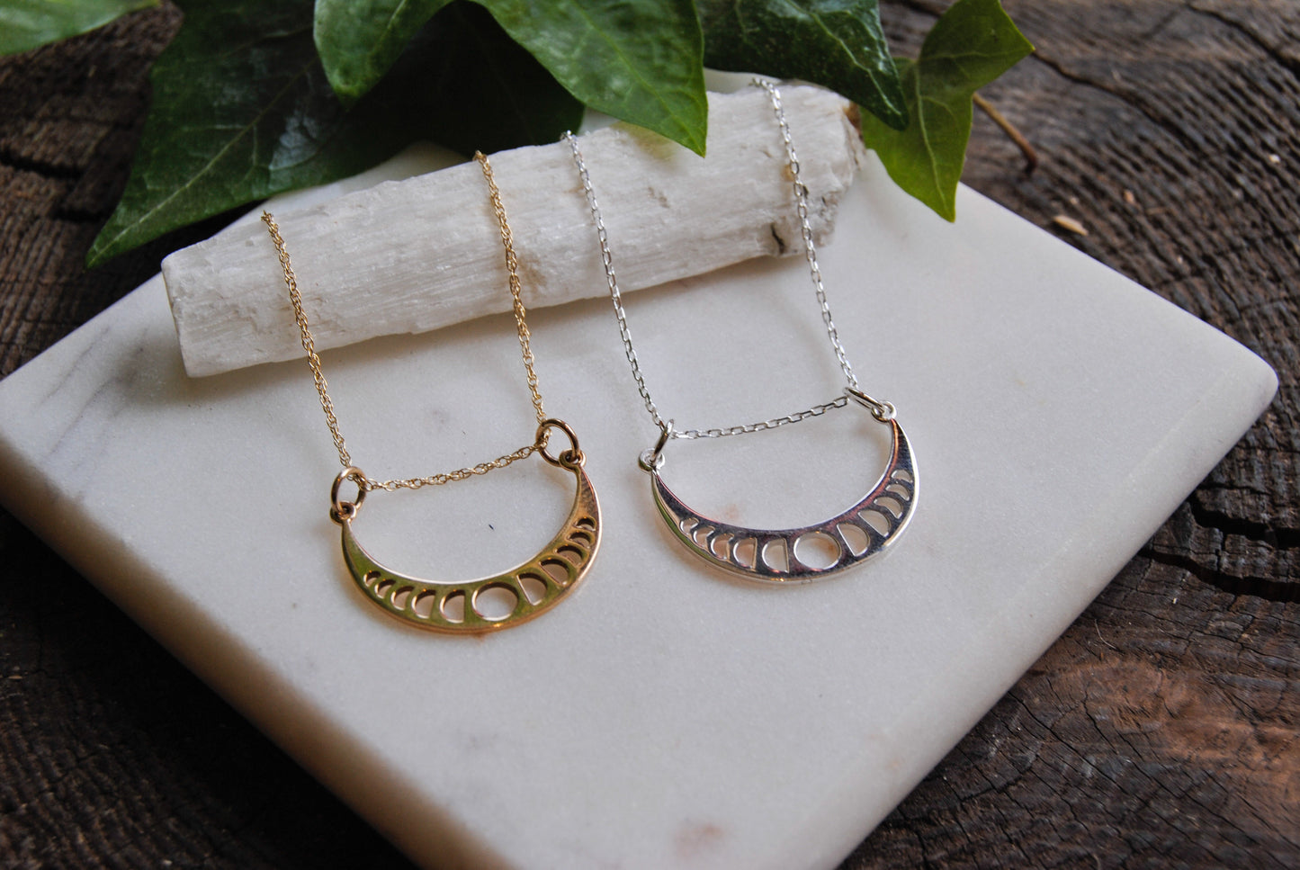 Moon phases crescent necklace