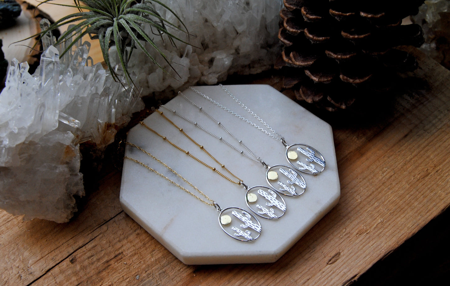 Gold & Silver Cactus w/ Sun Necklaace