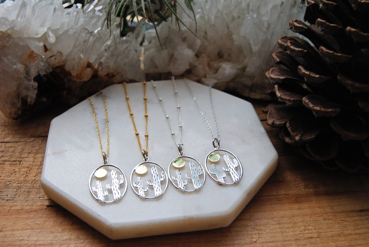 Gold & Silver Cactus w/ Sun Necklaace