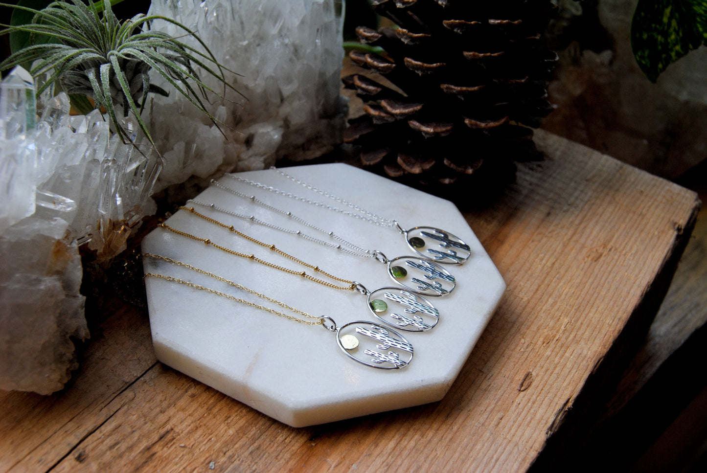Gold & Silver Cactus w/ Sun Necklaace