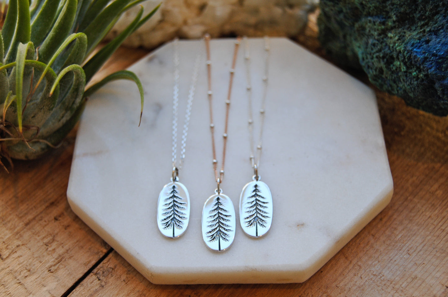 Etched Tall Pine Necklace
