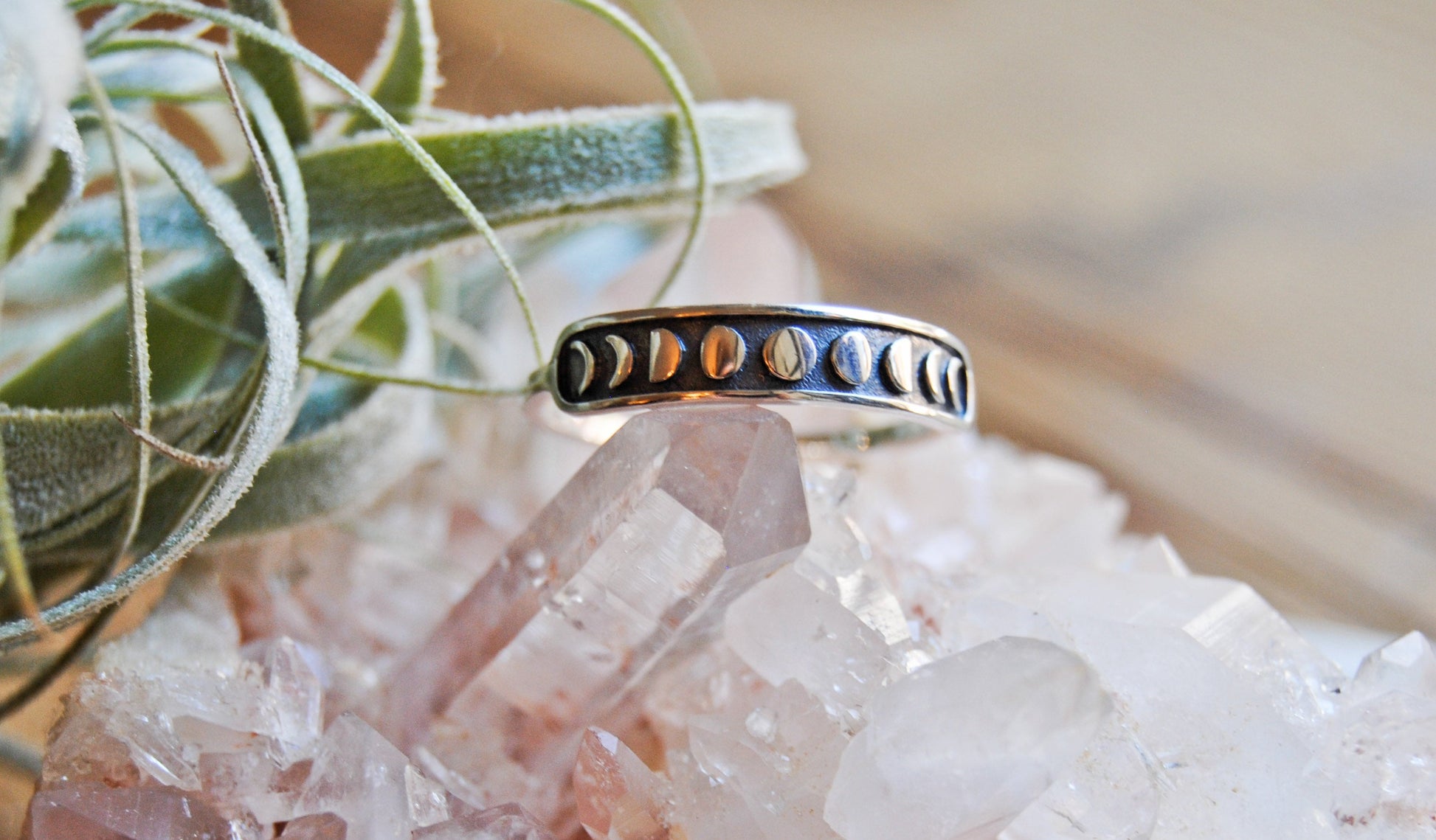 Sterling silver moon phases ring