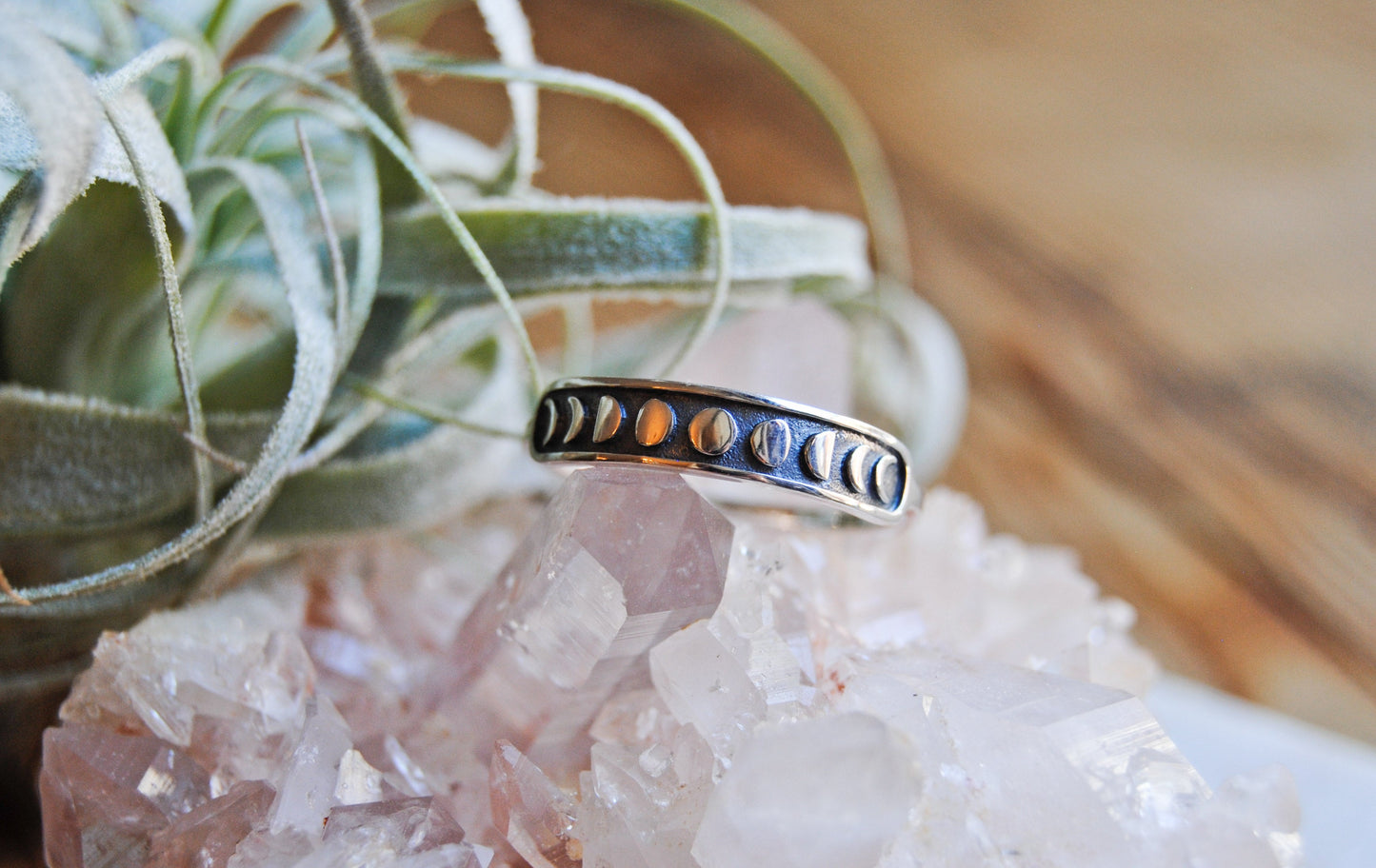 Sterling silver moon phases ring
