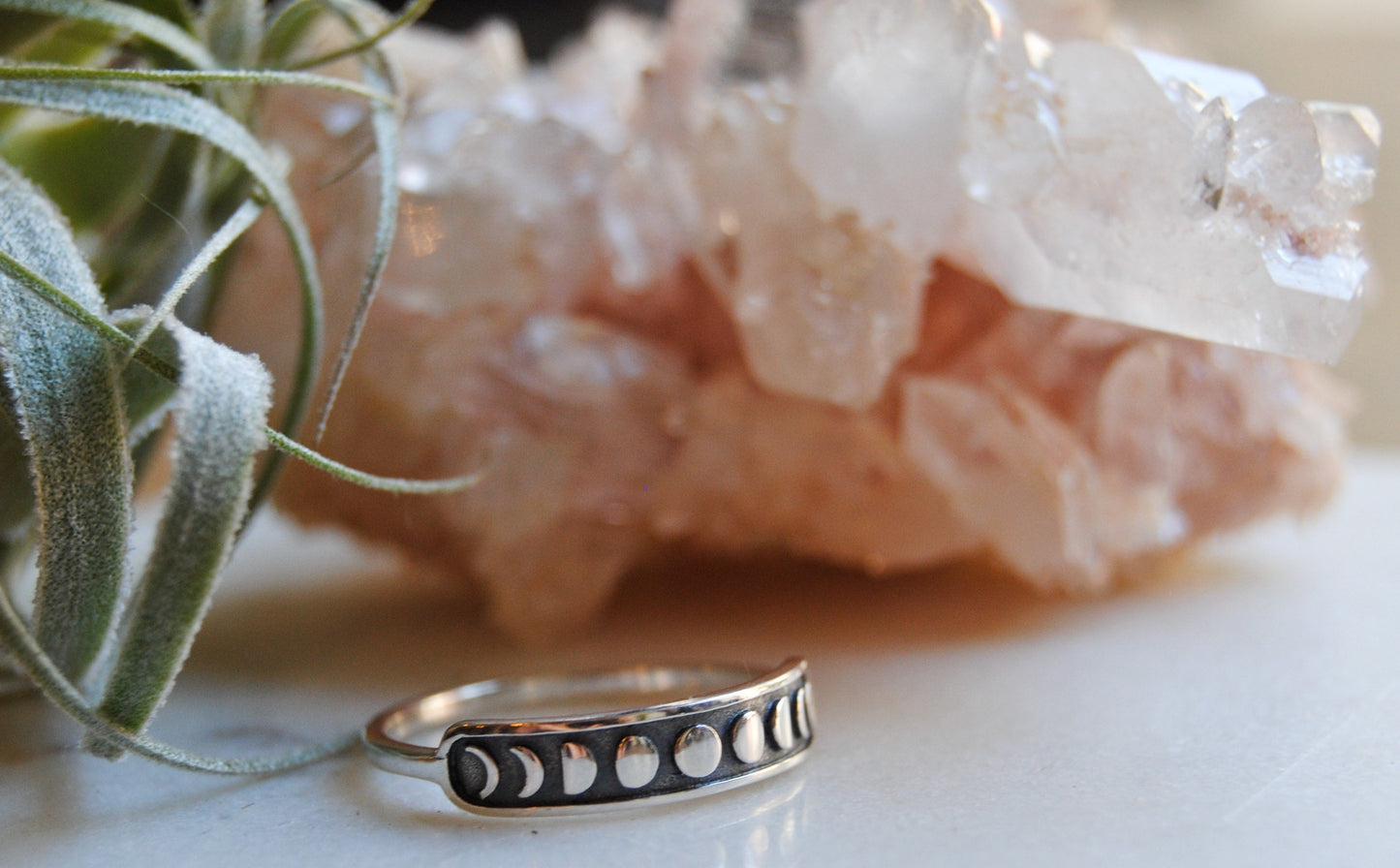 Sterling silver moon phases ring