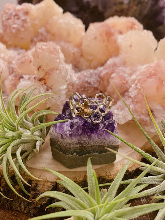 Bee On Honey Comb Ring