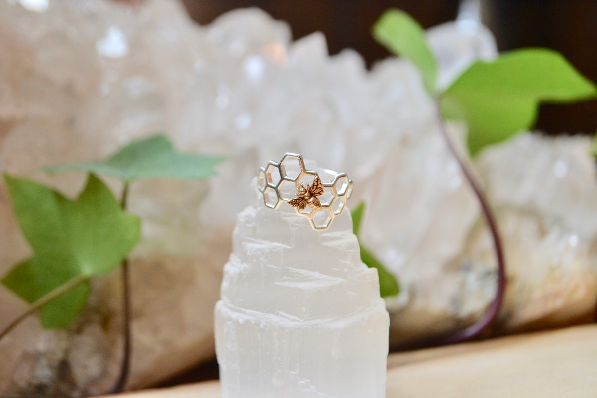 Bee On Honey Comb Ring