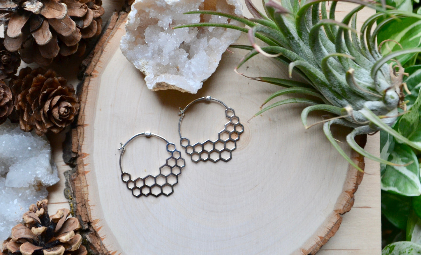 Honey comb hoop earrings
