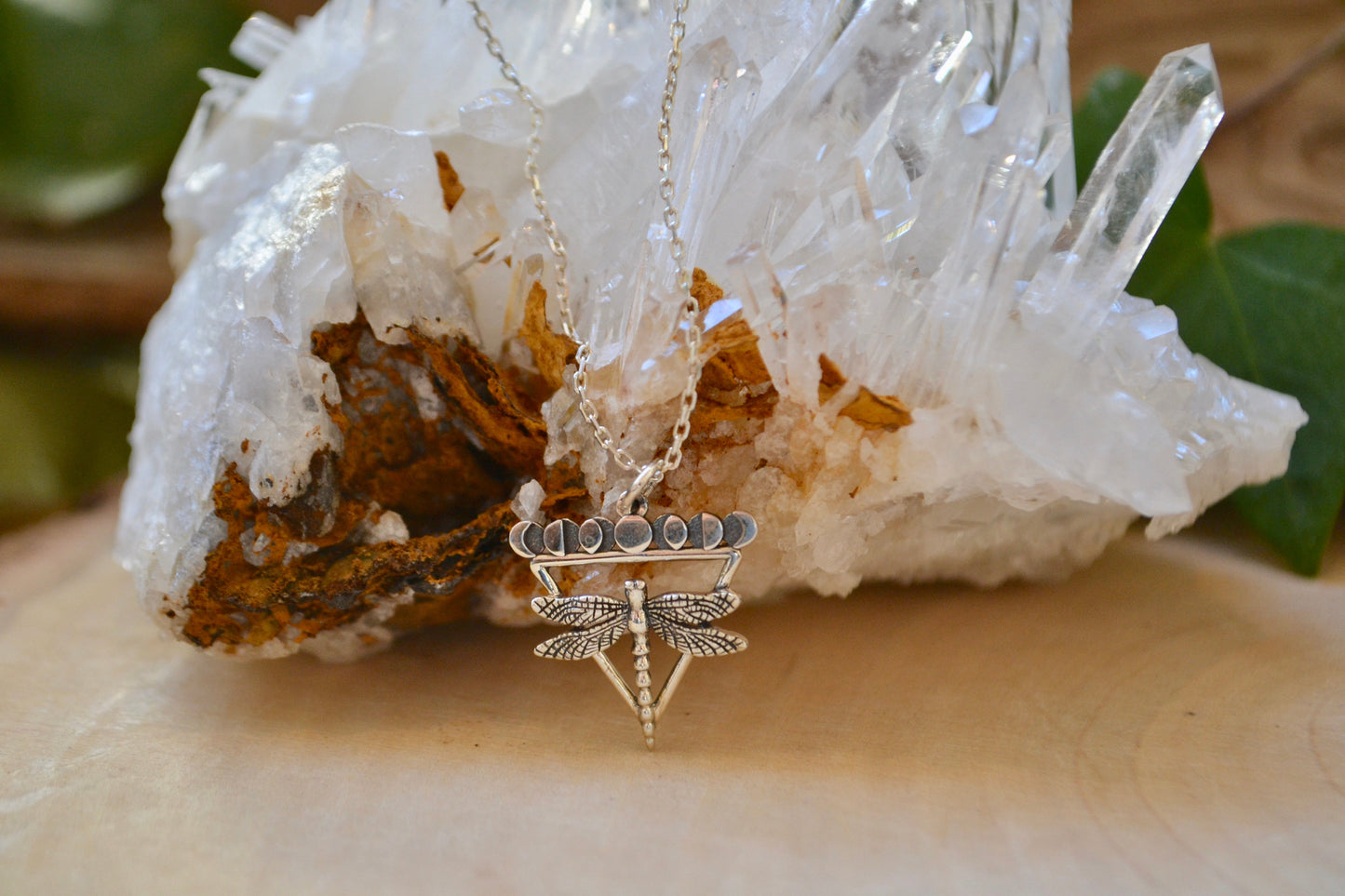 Dragonfly with moon phases necklace
