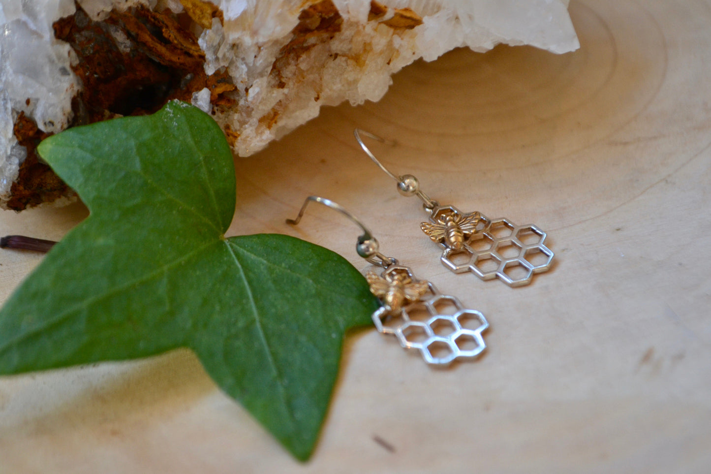 Bee and honey comb earrings