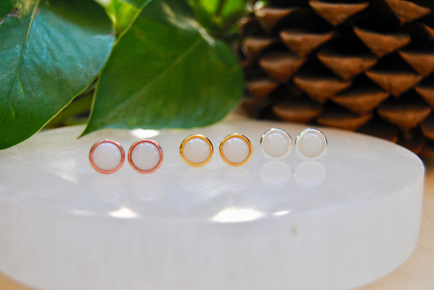 White resin stud earrings