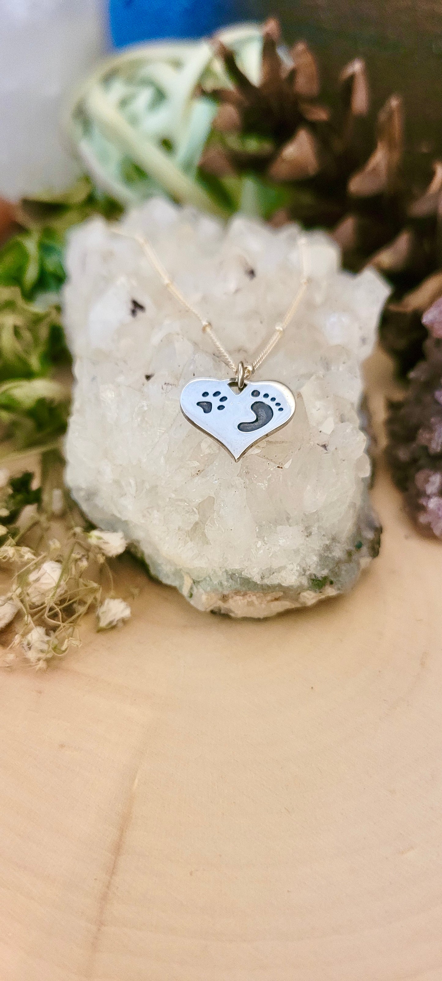 Paw and Foot print heart Necklace