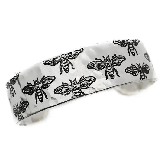 Bees Silver Engraved Cuff Bracelet