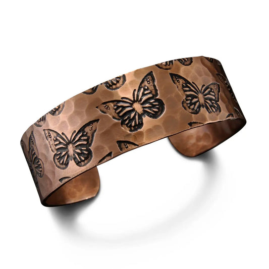 Butterflies Copper Engraved Cuff Bracelet