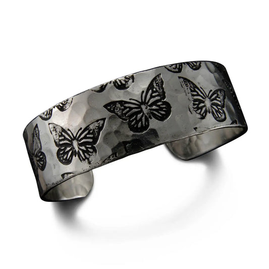 Butterflies Silver Engraved Cuff Bracelet