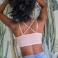 Crochet Embroidered Lace Longline Bralette - Blush