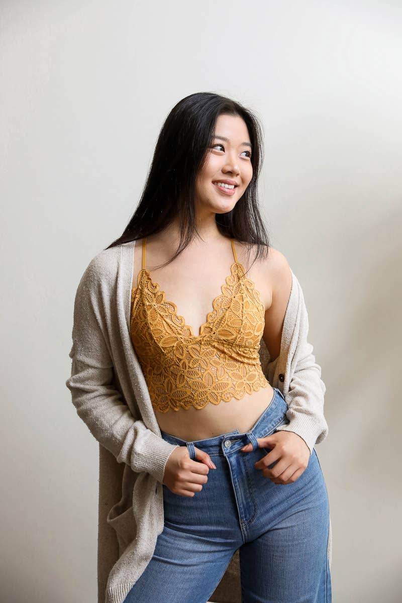 Daisy Lace Longline Bralette Padded - Buttercup