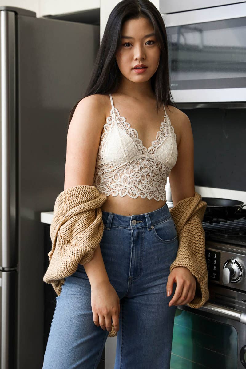 Daisy Lace Longline Bralette Padded - Ivory