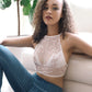 Embroidered Flower Sheer High Neck Bralette - Dusty Rose