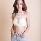 Floral Cutout Seamless Crop Top - Ivory