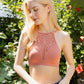 Floral Cutout Seamless Crop Top - Roseclay