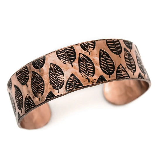 Modern Leaf Copper Engraved Cuff Bracelet