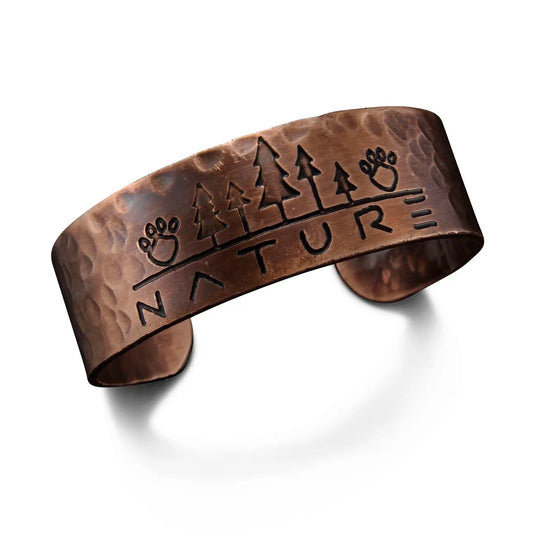 Nature Copper Engraved Cuff Bracelet