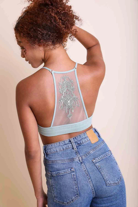 Tattoo Mesh Racerback Bralette - Sage