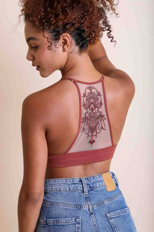 Tattoo Mesh Racerback Bralette - Rust