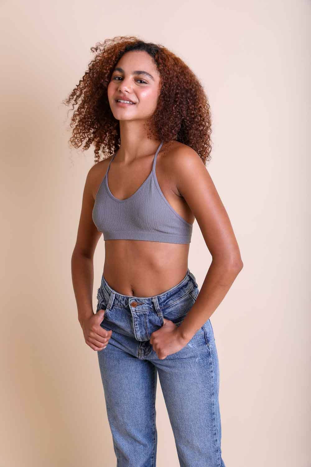 Tattoo Mesh Racerback Bralette - Gray