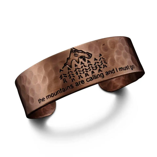 The Mountains Are Calling Copper Engraved Cuff Bracelet