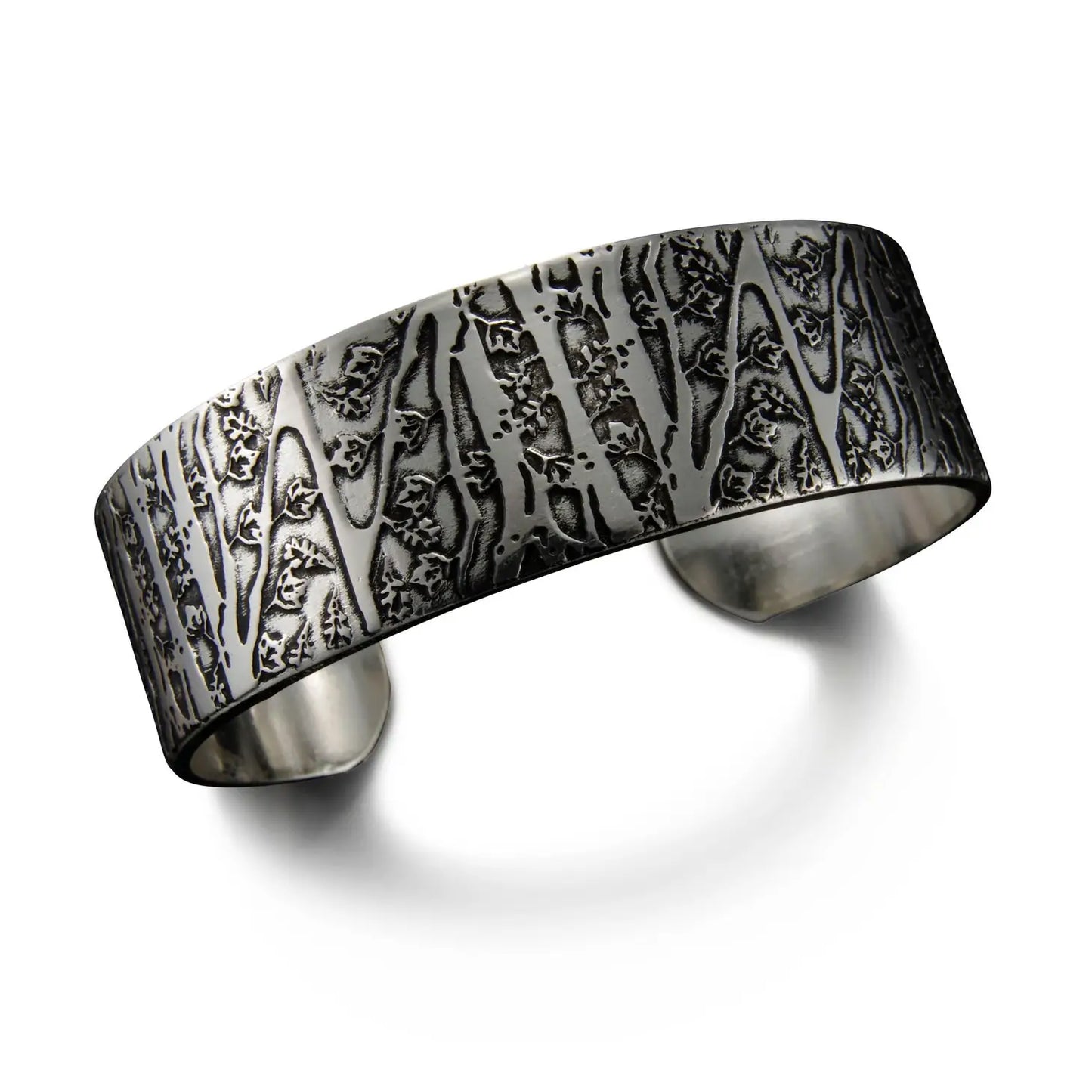 Tree Textures Silver Engraved Cuff Bracelet