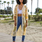 Contrast Mesh Kimono - Mustard