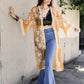 Contrast Mesh Kimono - - Rust