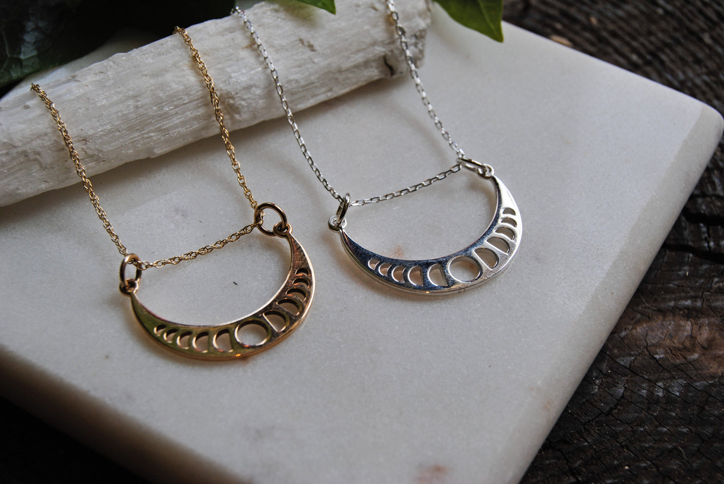 Moon phases crescent necklace