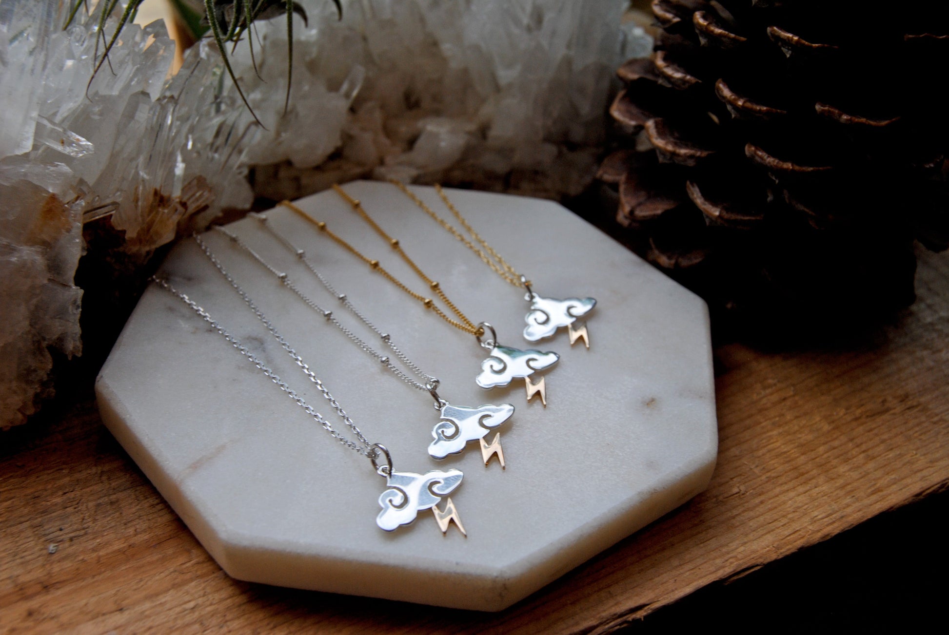 Gold & Silver lightning Bolt Cloud Necklace