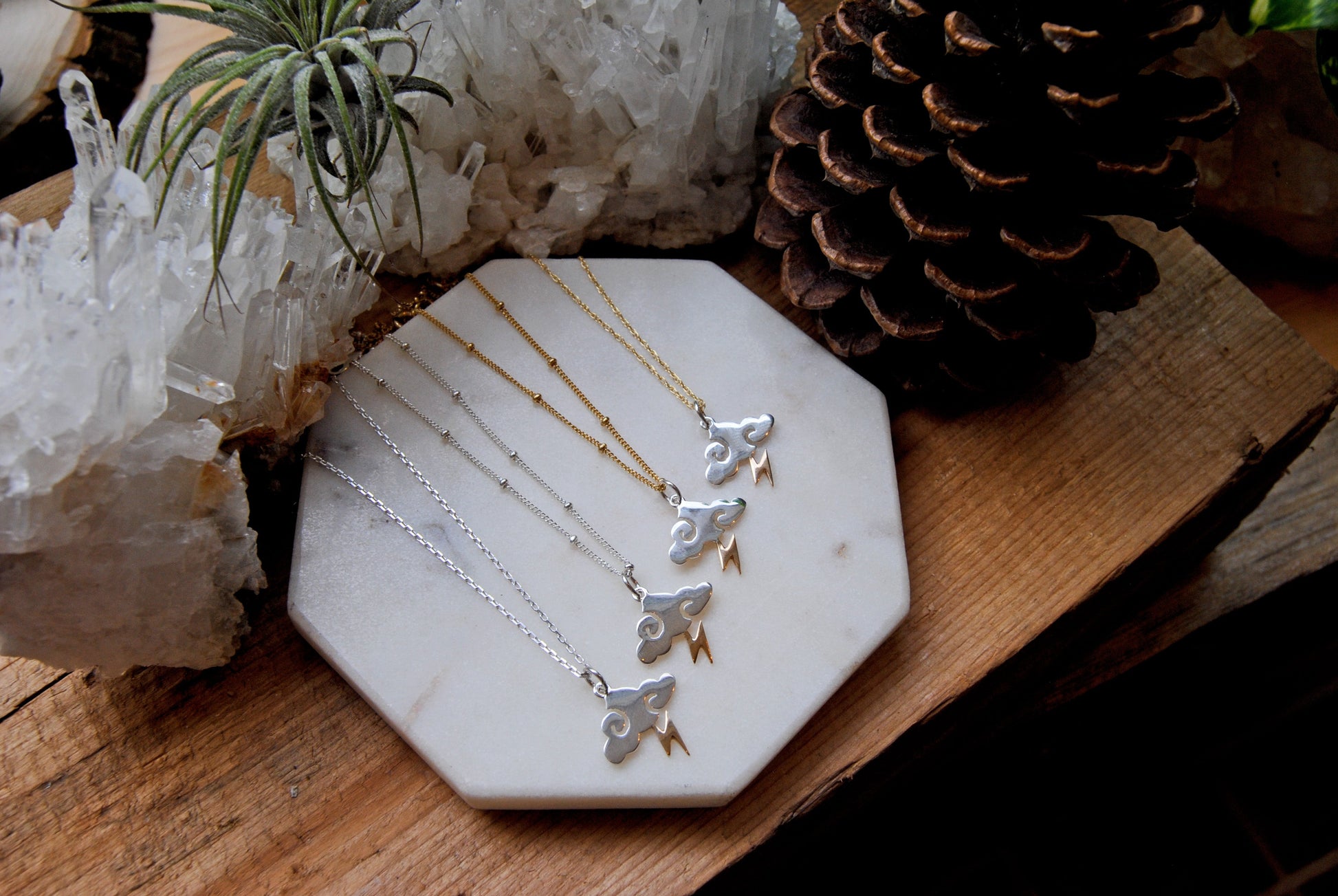 Gold & Silver lightning Bolt Cloud Necklace