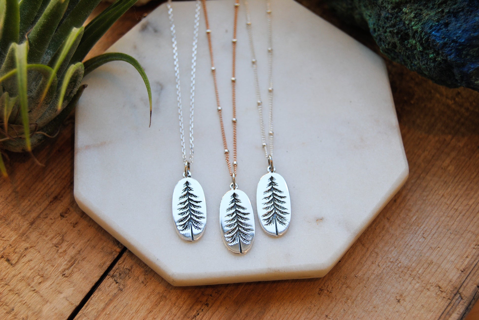 Etched Tall Pine Necklace