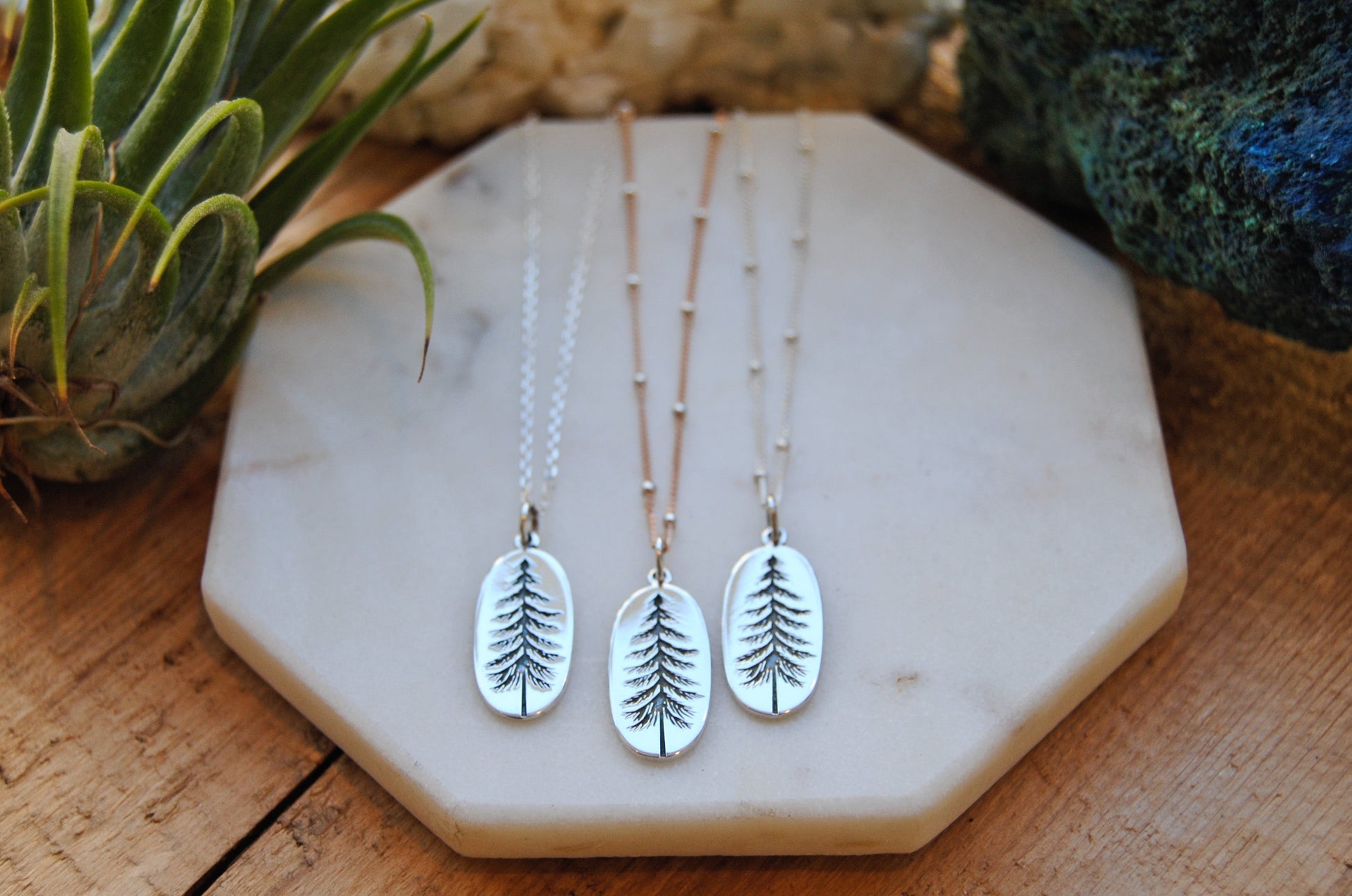 Etched Tall Pine Necklace