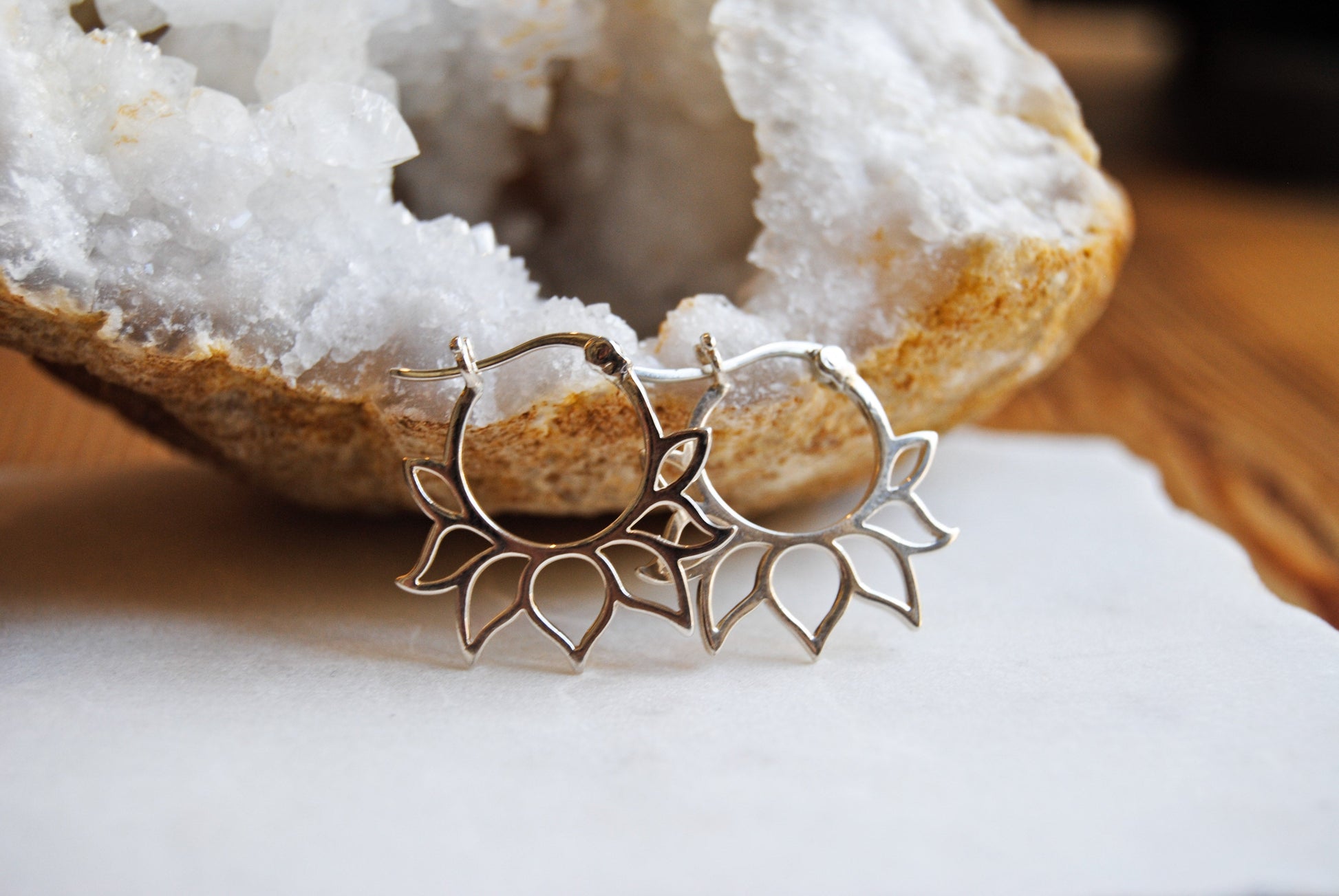 Sterling silver lotus earrings