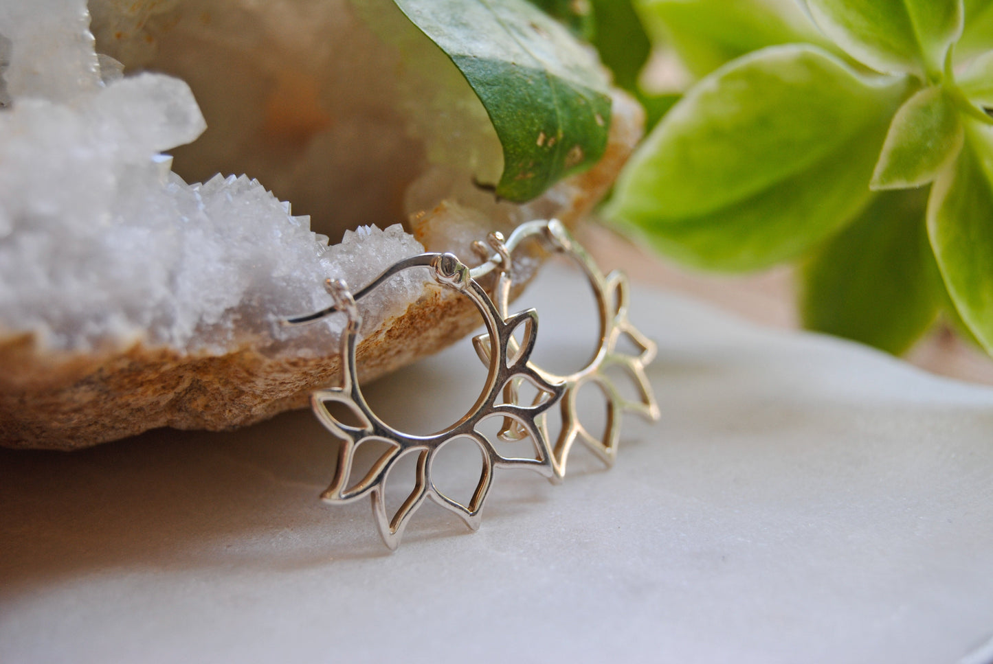 Sterling silver lotus earrings
