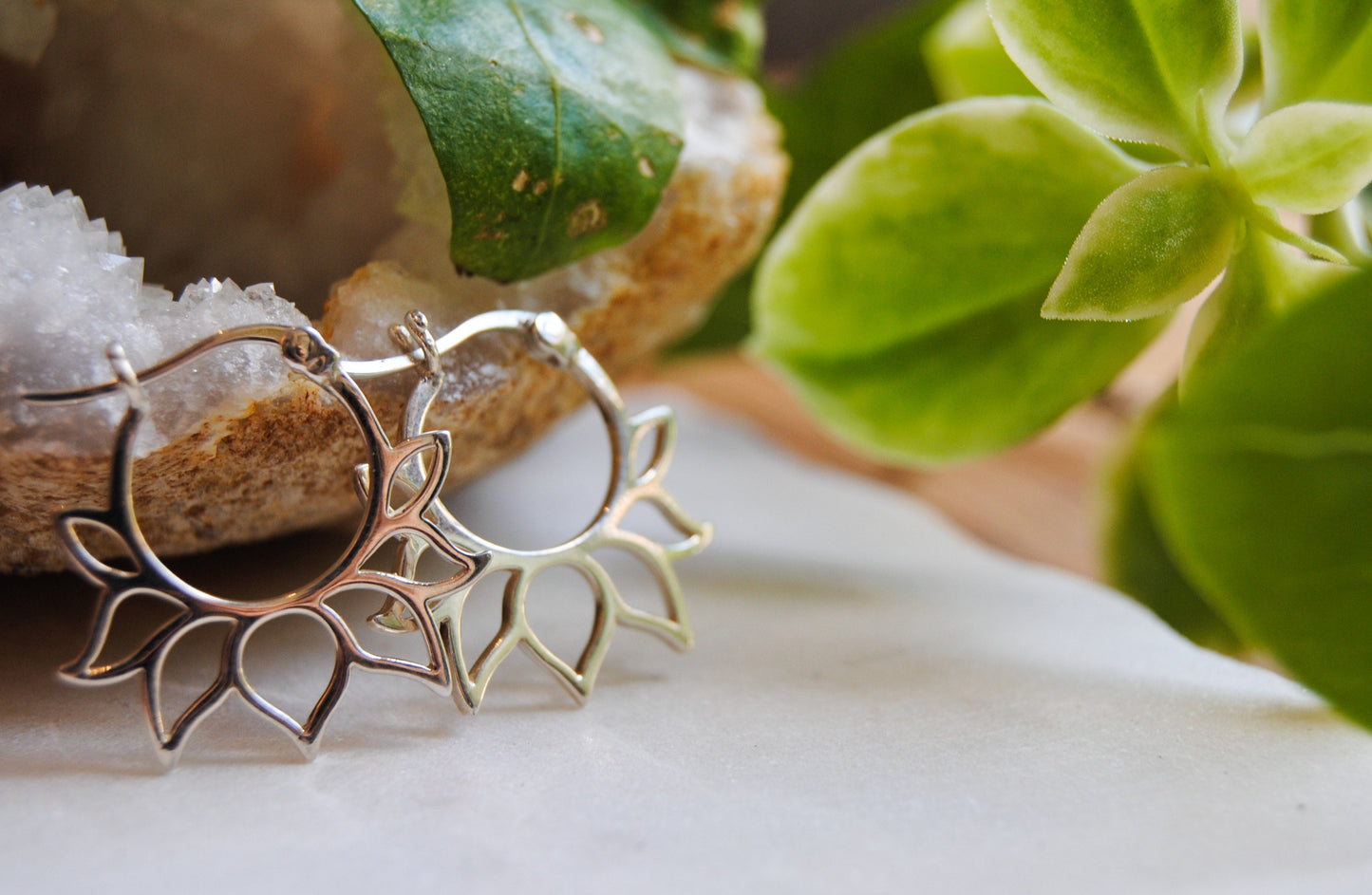 Sterling silver lotus earrings